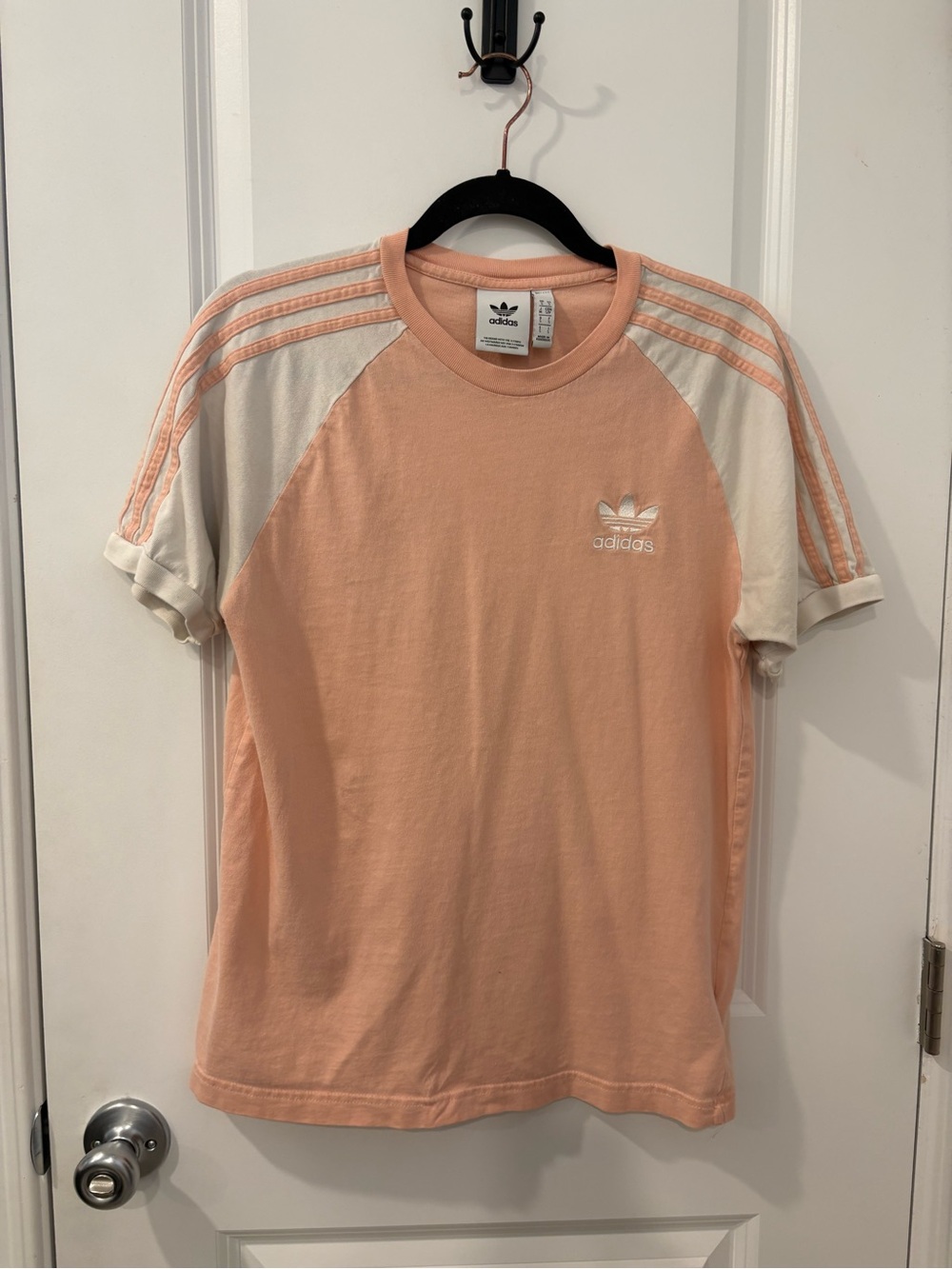 adidas Peach and Cream Three-Stripe Raglan Tee